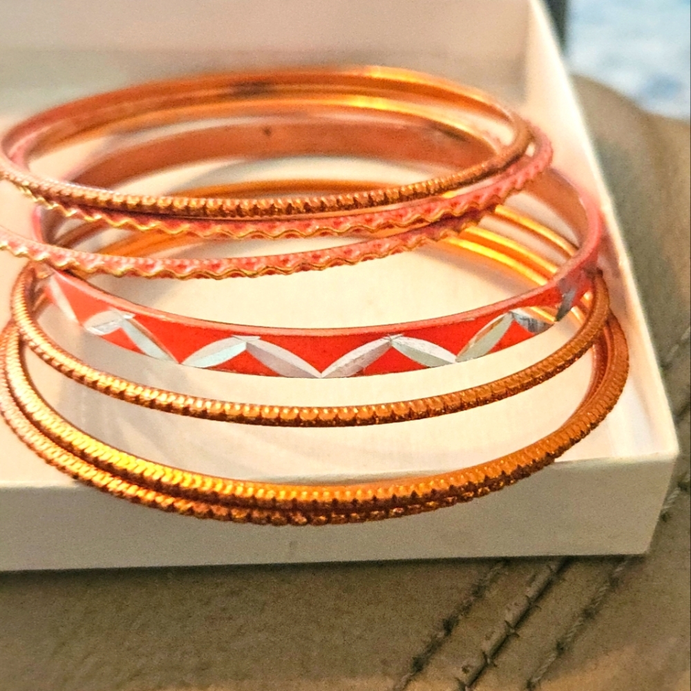 Orange and Silver Bangle Set
